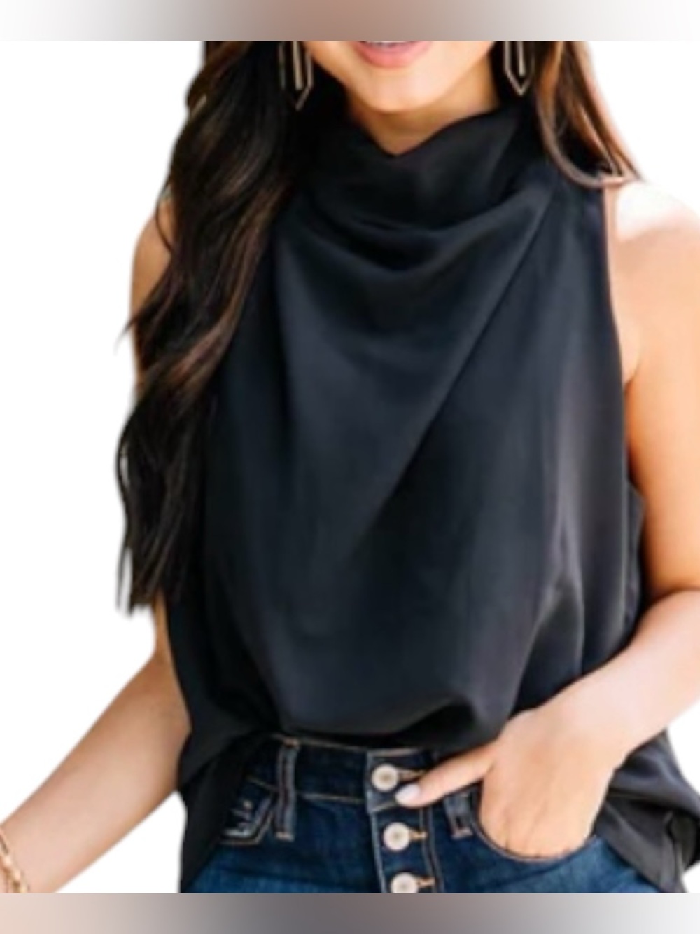 Entro Sleeveless Black Cowl Neck Top